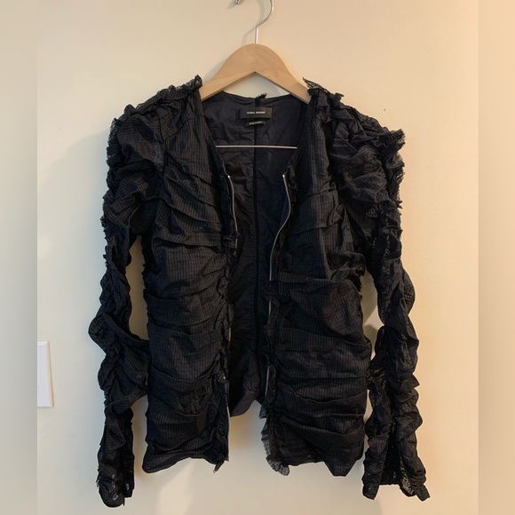 Isabel Marant Ruched Zip Blouse in Black Cotton - Picture 4 of 10